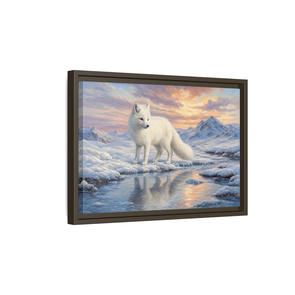 Side Mockup 5. Nature Arctic Fox White Fox Arctic shown as stretched canvas wall art