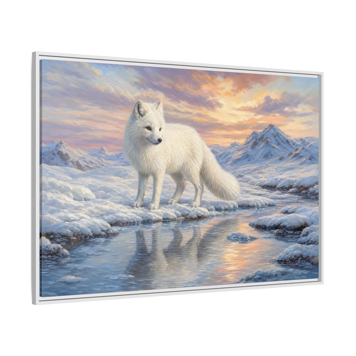 Side Mockup 7. Nature Arctic Fox White Fox Arctic shown as stretched canvas wall art