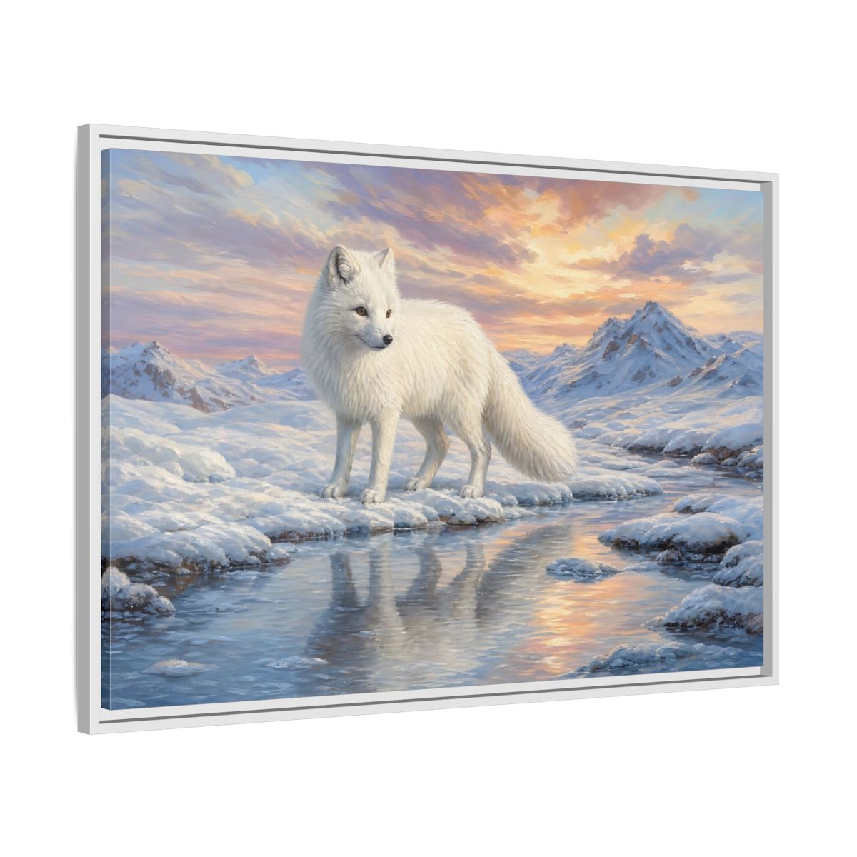 Side Mockup 9. Nature Arctic Fox White Fox Arctic shown as stretched canvas wall art