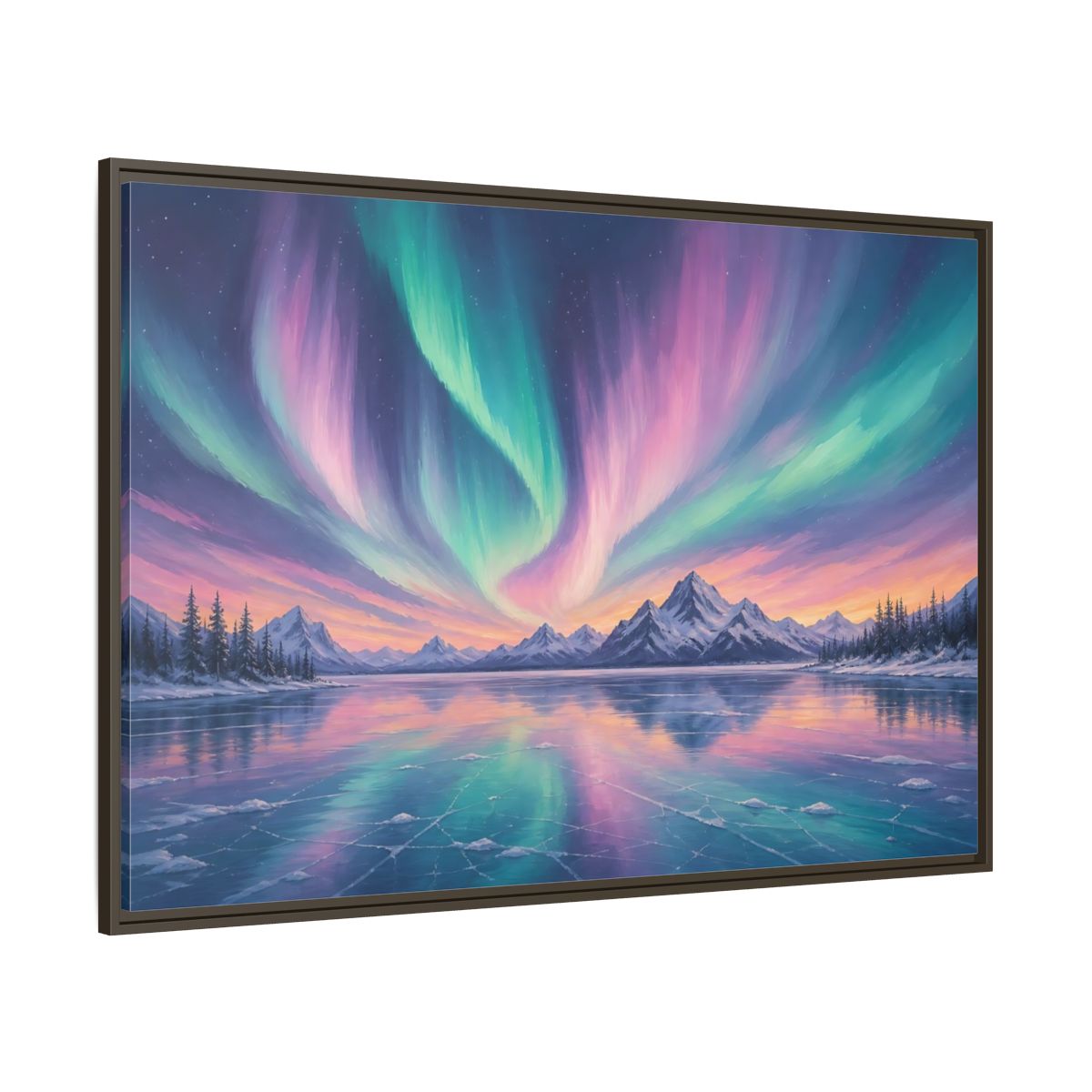 Side Mockup 8. Nature Aurora Borealis Purple Green Aurora shown as stretched canvas wall art