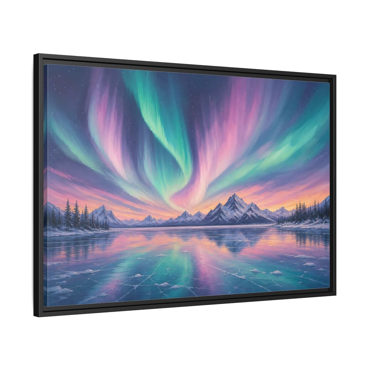 Side Mockup 13. Nature Aurora Borealis Purple Green Aurora shown as stretched canvas wall art