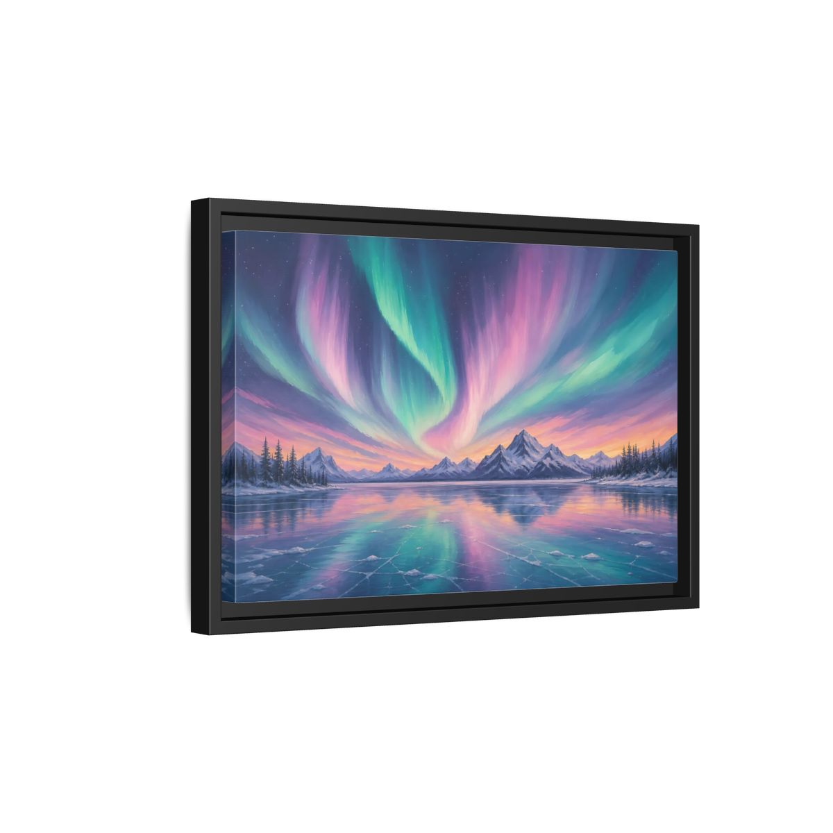 Side Mockup 6. Nature Aurora Borealis Purple Green Aurora shown as stretched canvas wall art