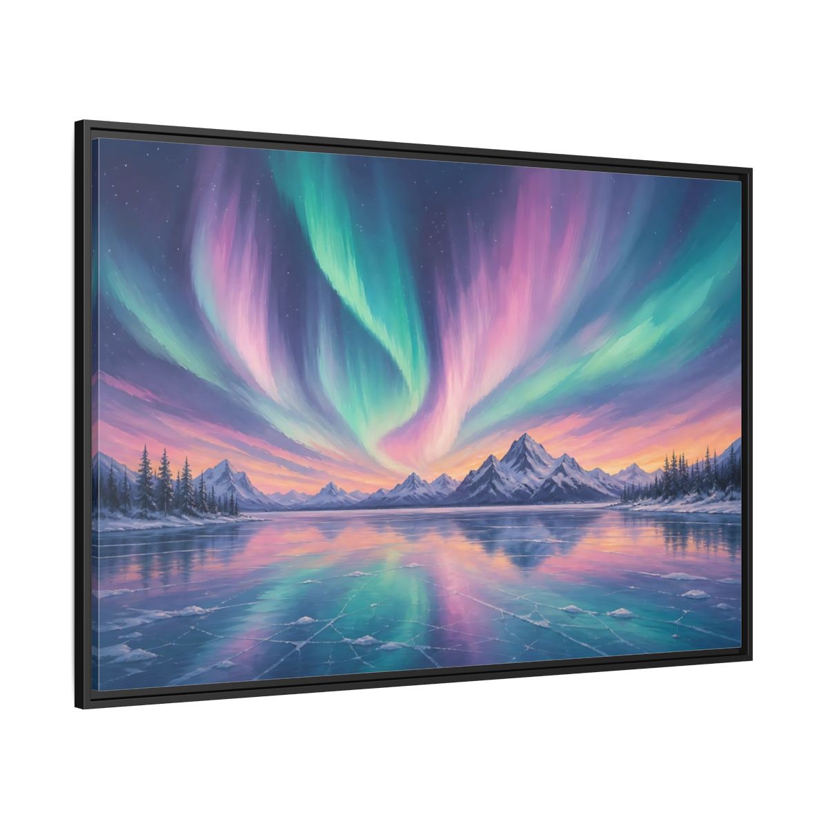 Side Mockup 12. Nature Aurora Borealis Purple Green Aurora shown as stretched canvas wall art