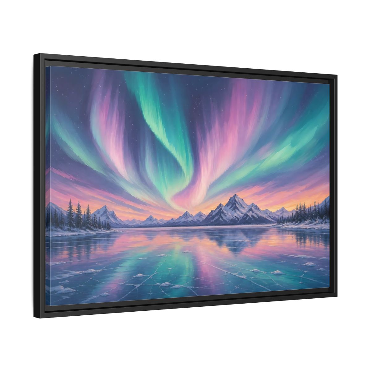 Side Mockup 14. Nature Aurora Borealis Purple Green Aurora shown as stretched canvas wall art