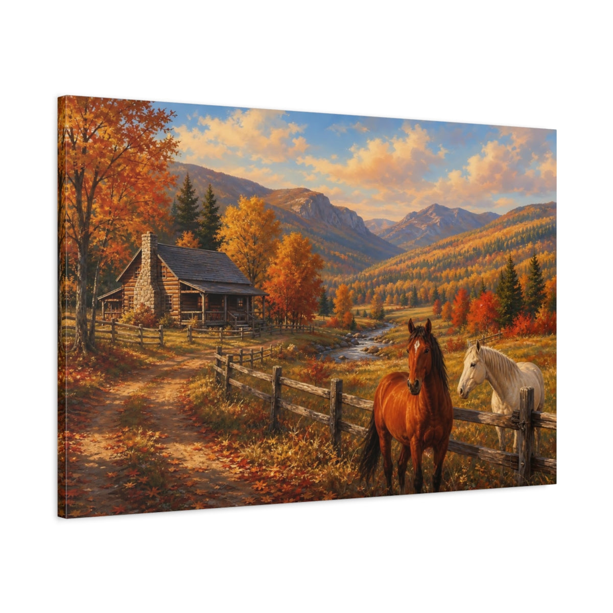 Main Mockup. Nature Autumn Horses Autumn Landscape Horses shown as canvas print
