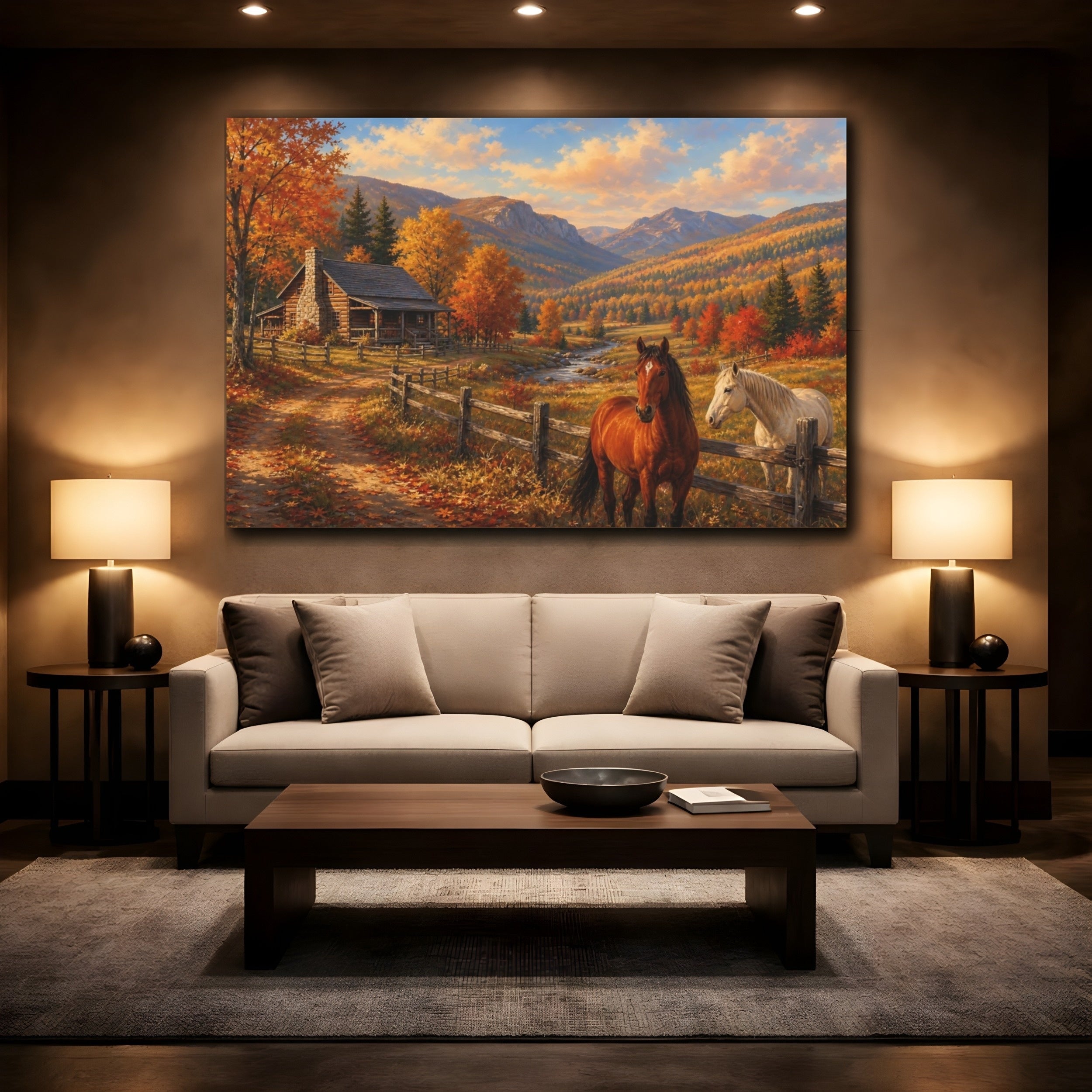 Mockup 2. Nature Autumn Horses Autumn Landscape Horses shown as canvas print