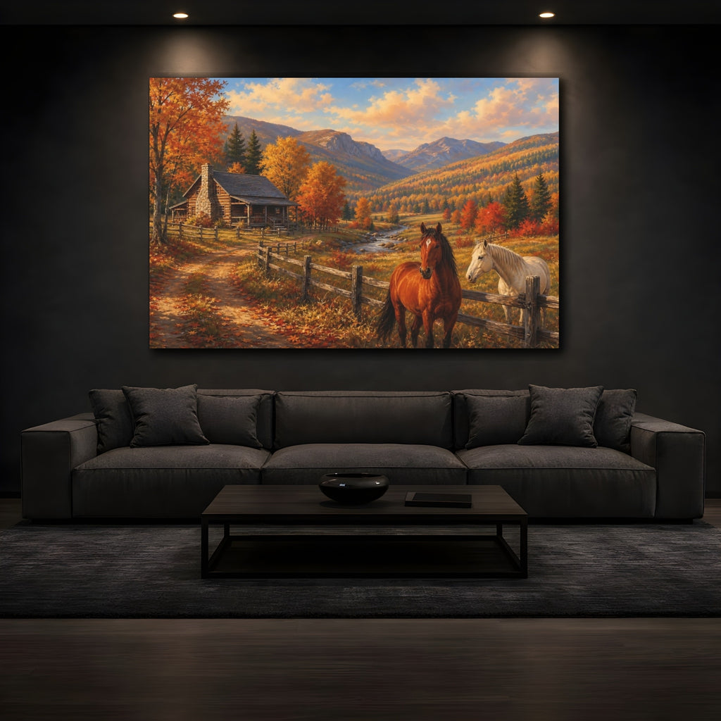 Mockup 3. Nature Autumn Horses Autumn Landscape Horses shown as canvas print