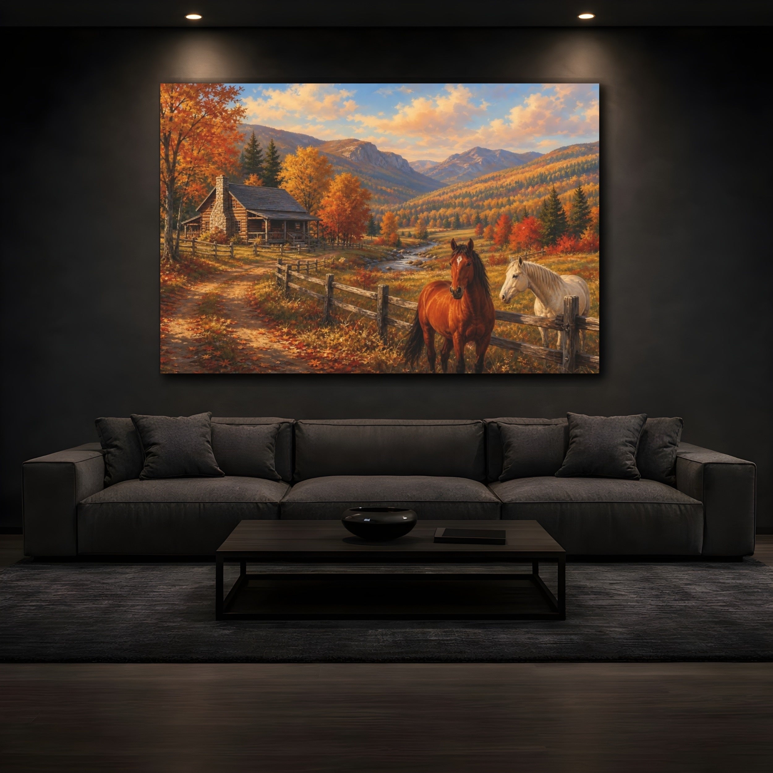 Mockup 3. Nature Autumn Horses Autumn Landscape Horses shown as canvas print