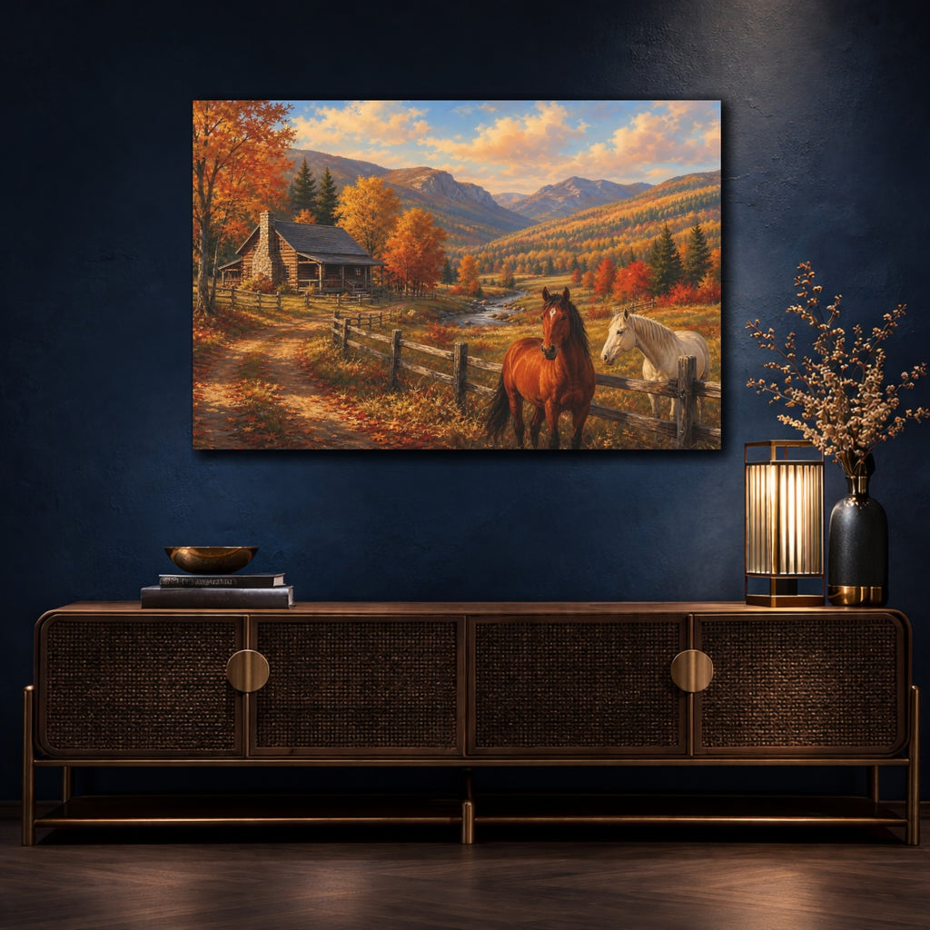 Mockup 4. Nature Autumn Horses Autumn Landscape Horses shown as canvas print