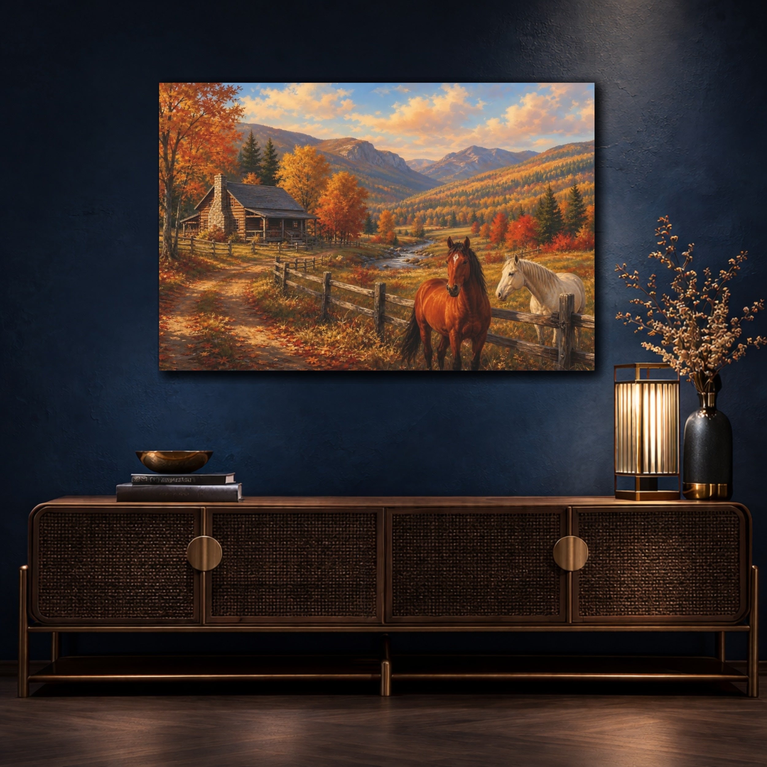 Mockup 4. Nature Autumn Horses Autumn Landscape Horses shown as canvas print