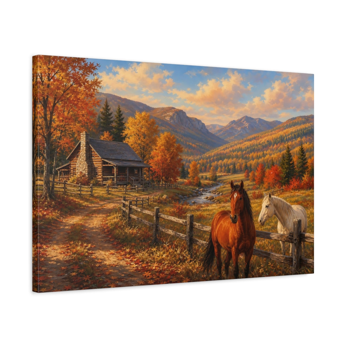 Side Mockup 2. Nature Autumn Horses Autumn Landscape Horses shown as canvas print