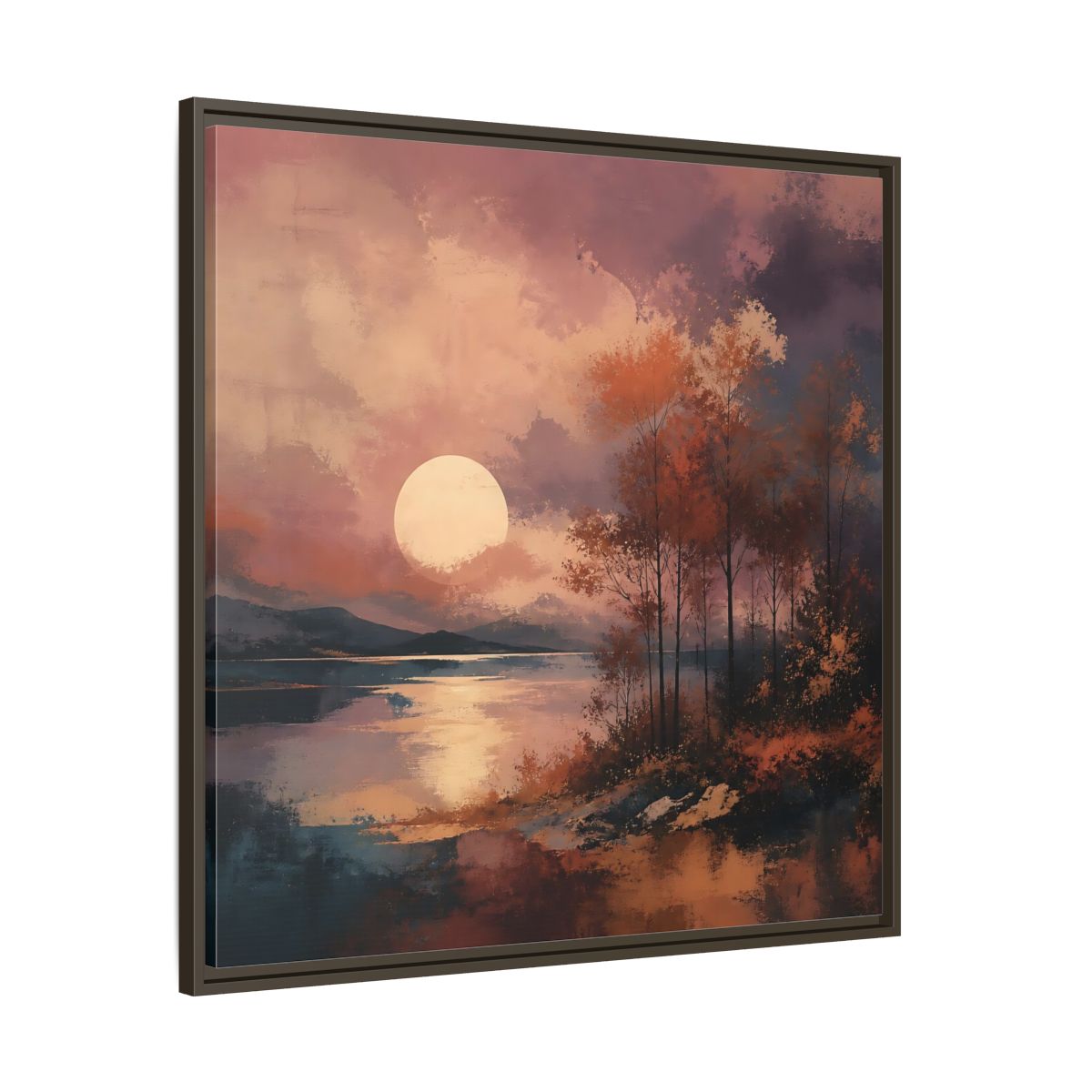 Main Mockup. Nature Autumn Landscape Autumn Lake Scene shown as stretched canvas wall art