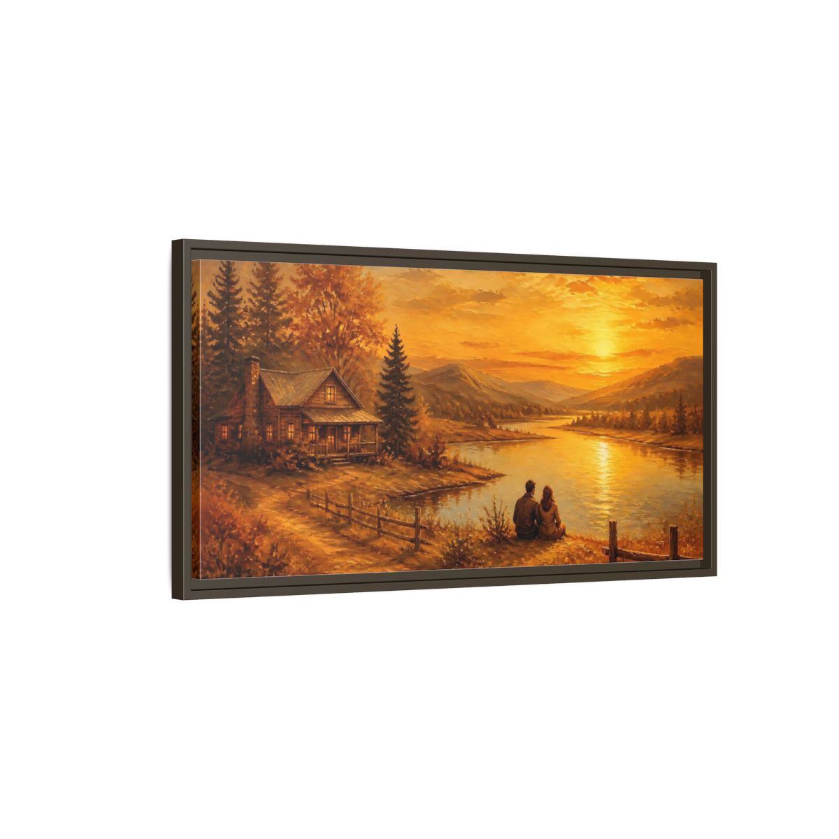 Main Mockup. Nature Autumn Landscape Golden Sunset shown as stretched canvas wall art