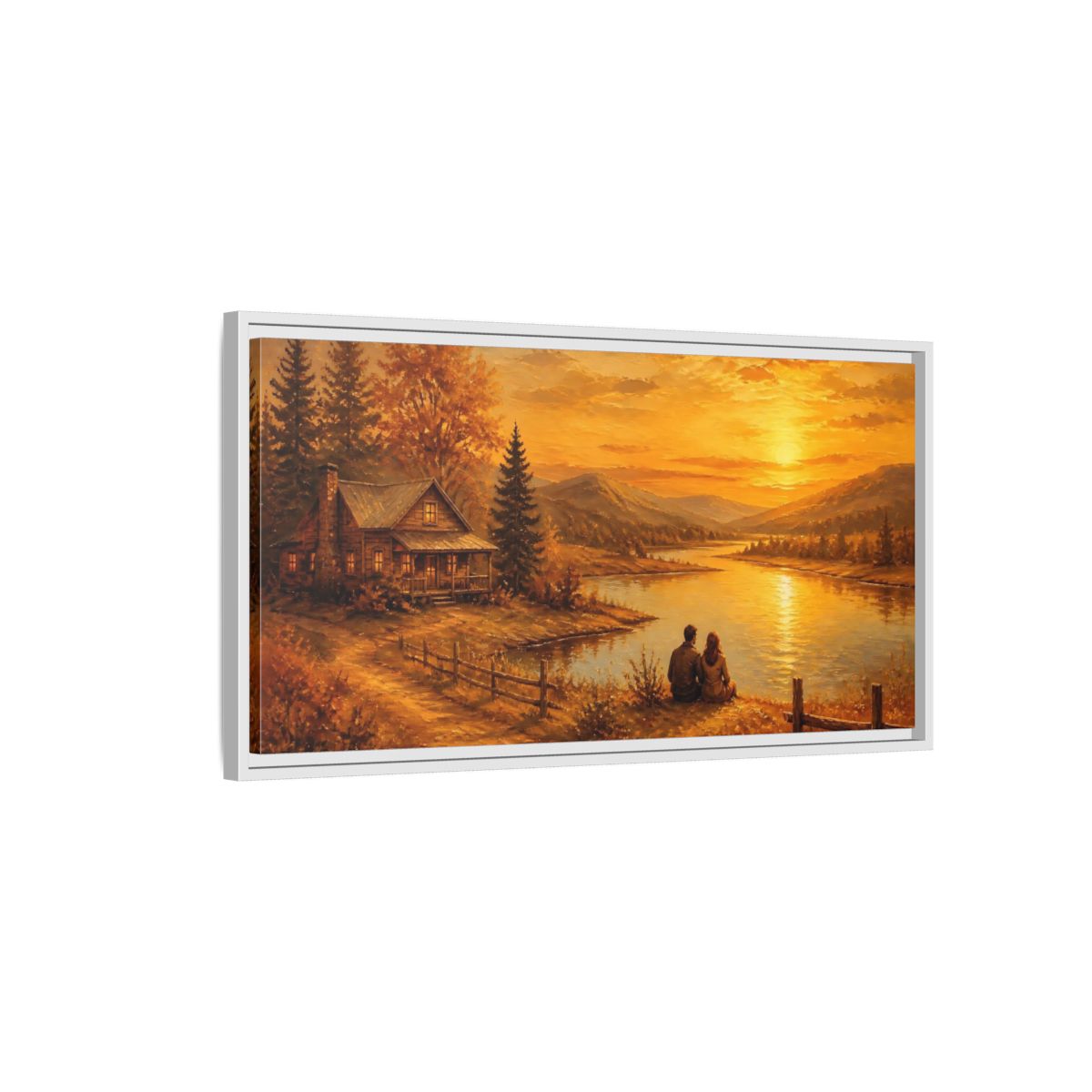 Side Mockup 1. Nature Autumn Landscape Golden Sunset shown as stretched canvas wall art