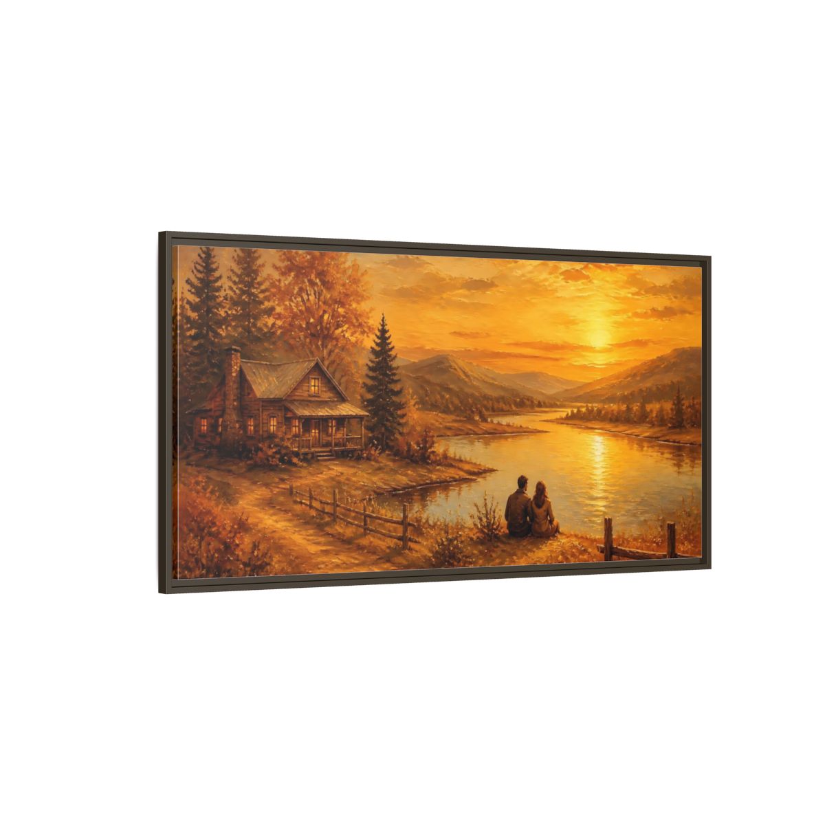 Side Mockup 4. Nature Autumn Landscape Golden Sunset shown as stretched canvas wall art