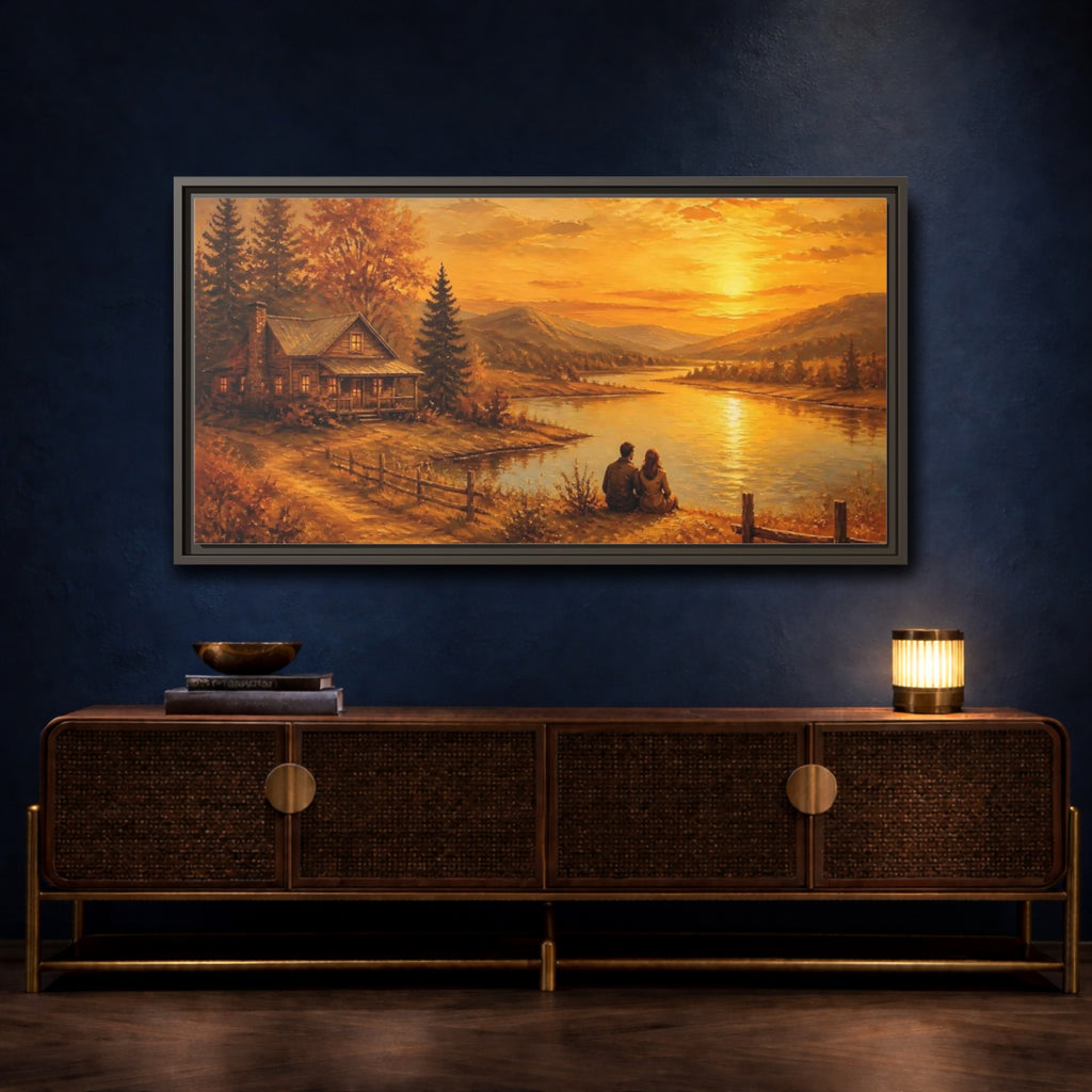 Mockup 4. Nature Autumn Landscape Golden Sunset shown as stretched canvas wall art
