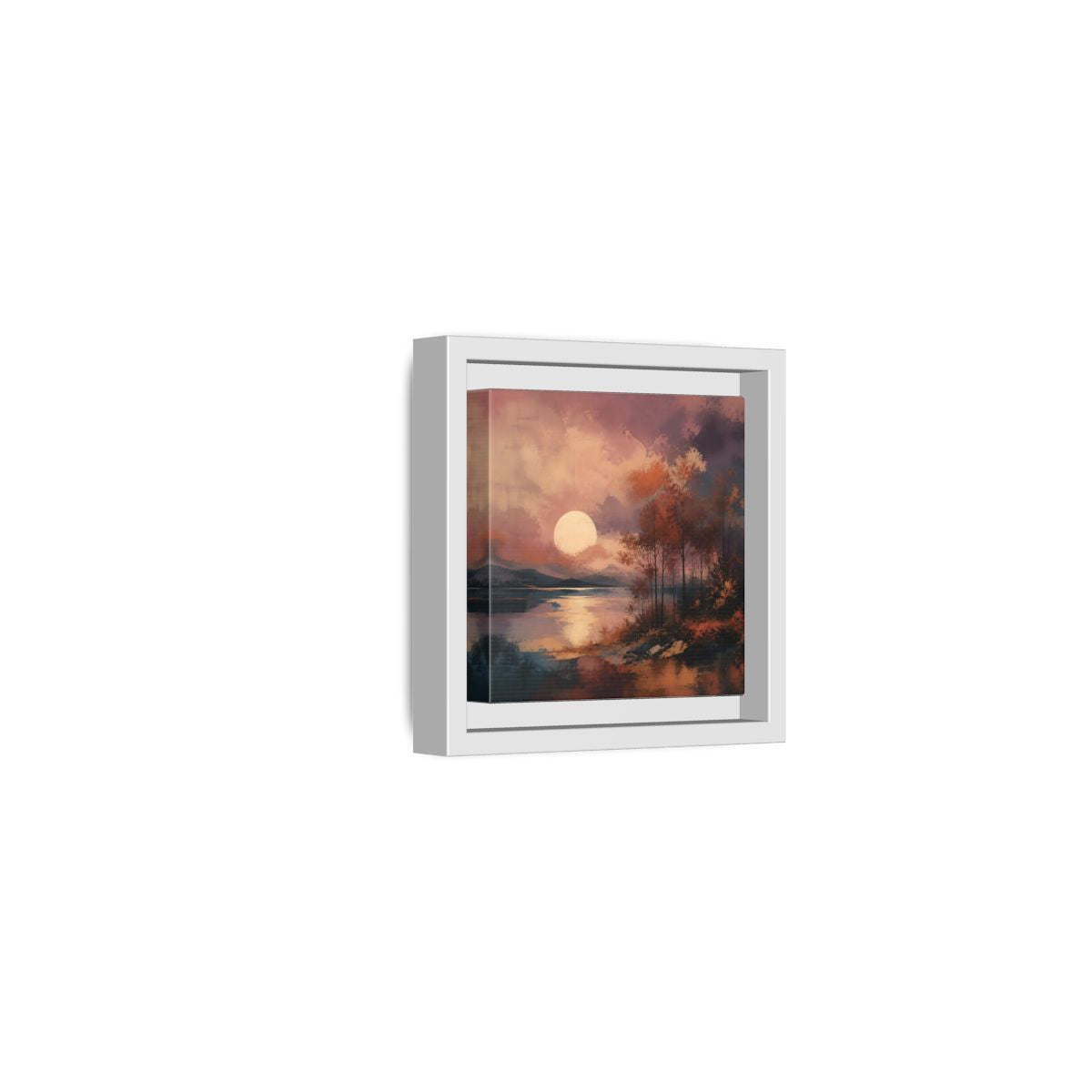 Side Mockup 22. Nature Autumn Landscape Autumn Lake Scene shown as stretched canvas wall art