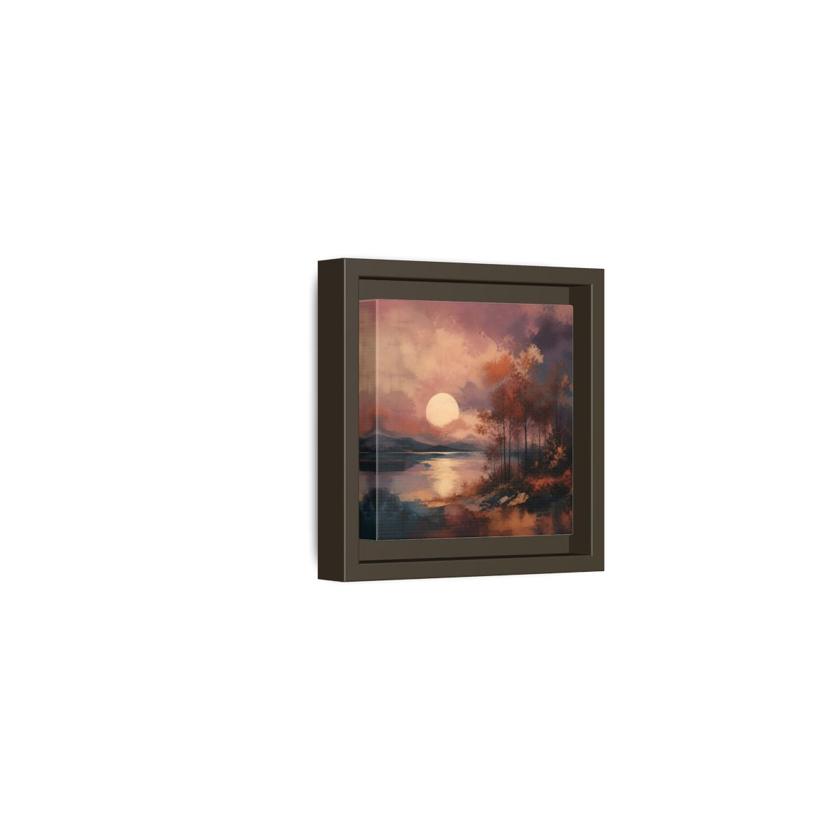 Side Mockup 23. Nature Autumn Landscape Autumn Lake Scene shown as stretched canvas wall art