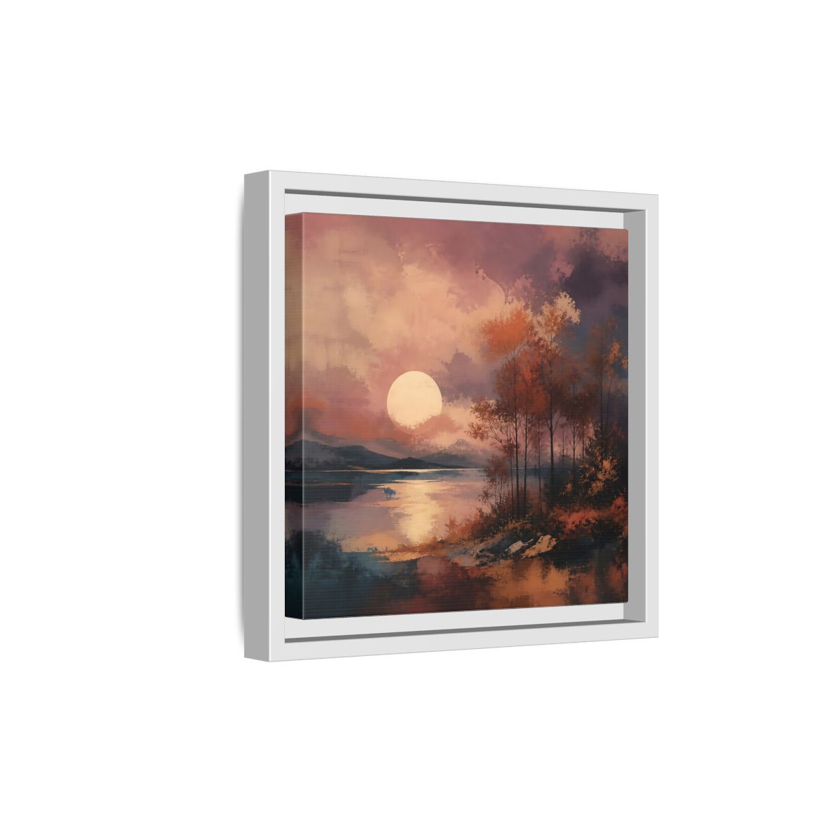 Side Mockup 19. Nature Autumn Landscape Autumn Lake Scene shown as stretched canvas wall art