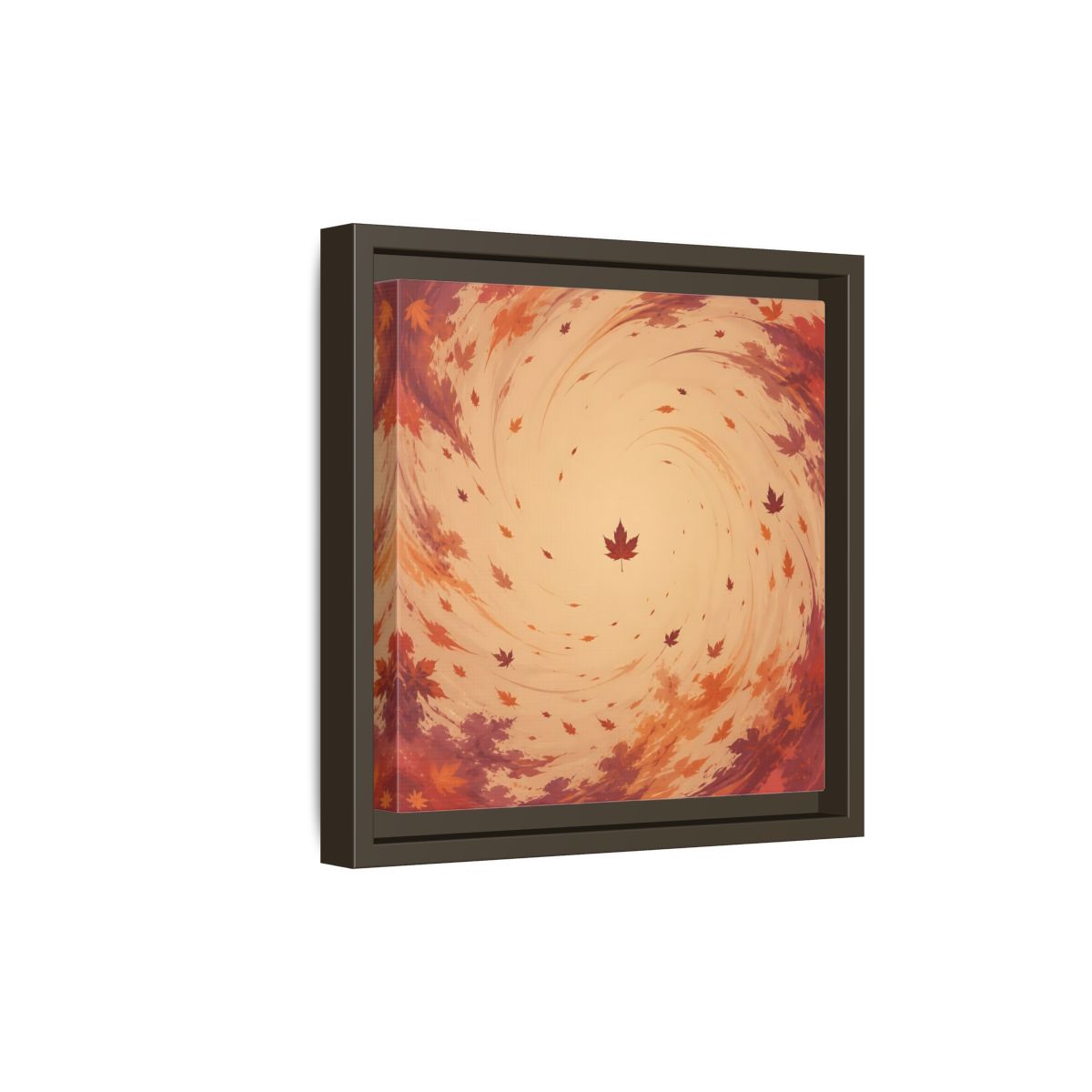 Side Mockup 20. Nature Autumn Leaves Orange And Red Swirl shown as stretched canvas wall art