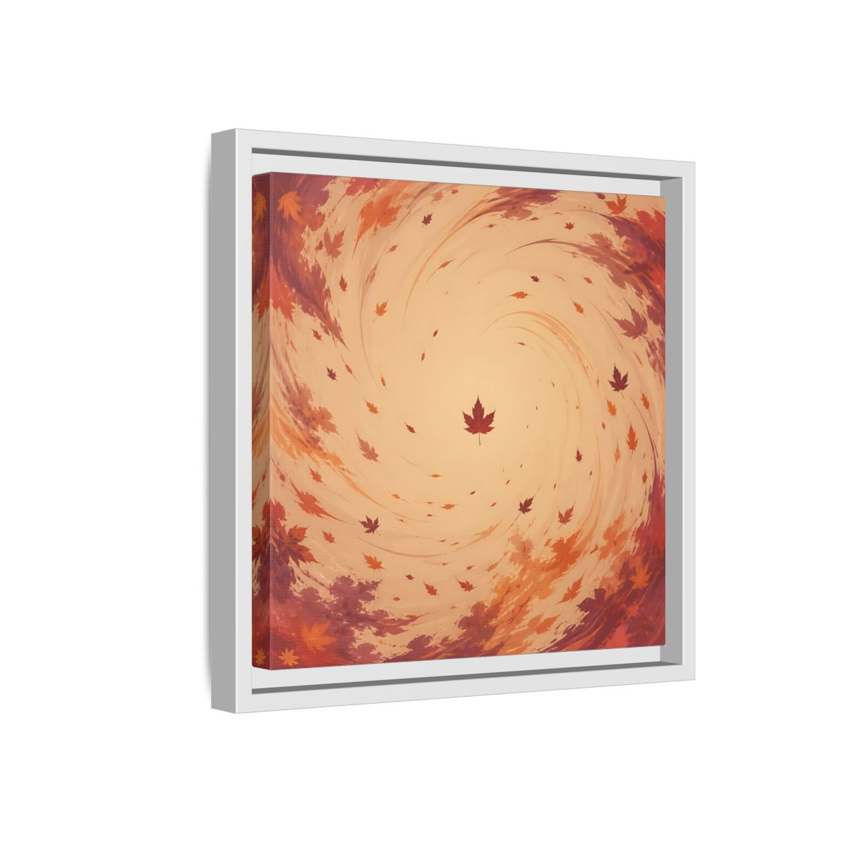 Side Mockup 16. Nature Autumn Leaves Orange And Red Swirl shown as stretched canvas wall art