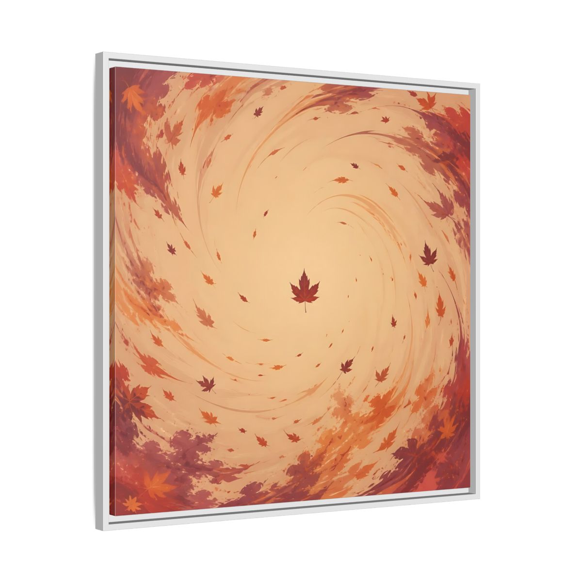 Side Mockup 25. Nature Autumn Leaves Orange And Red Swirl shown as stretched canvas wall art