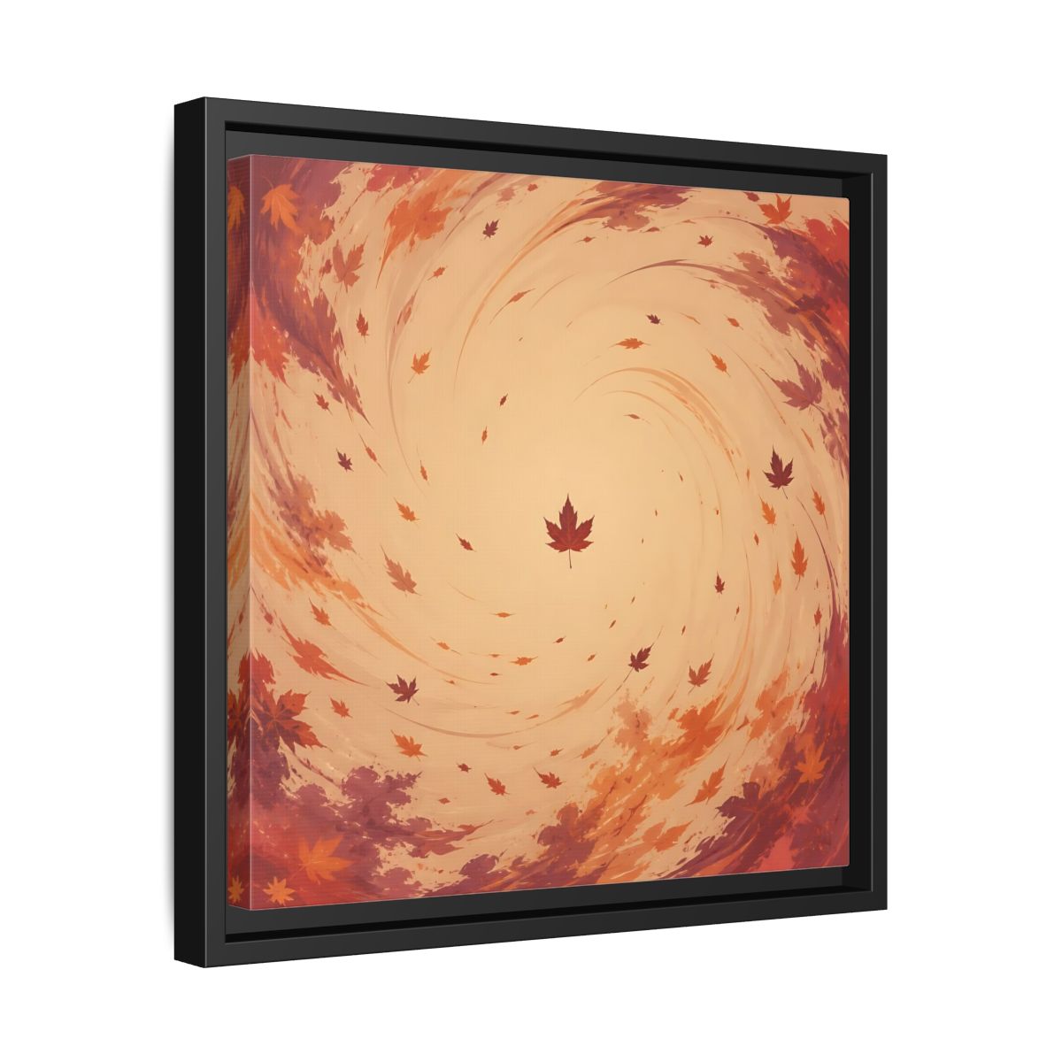 Side Mockup 32. Nature Autumn Leaves Orange And Red Swirl shown as stretched canvas wall art