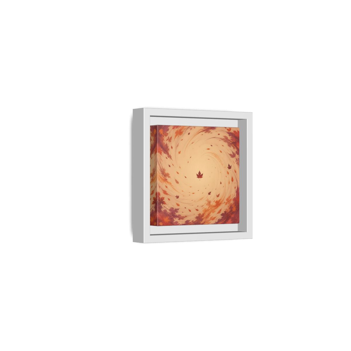 Side Mockup 22. Nature Autumn Leaves Orange And Red Swirl shown as stretched canvas wall art