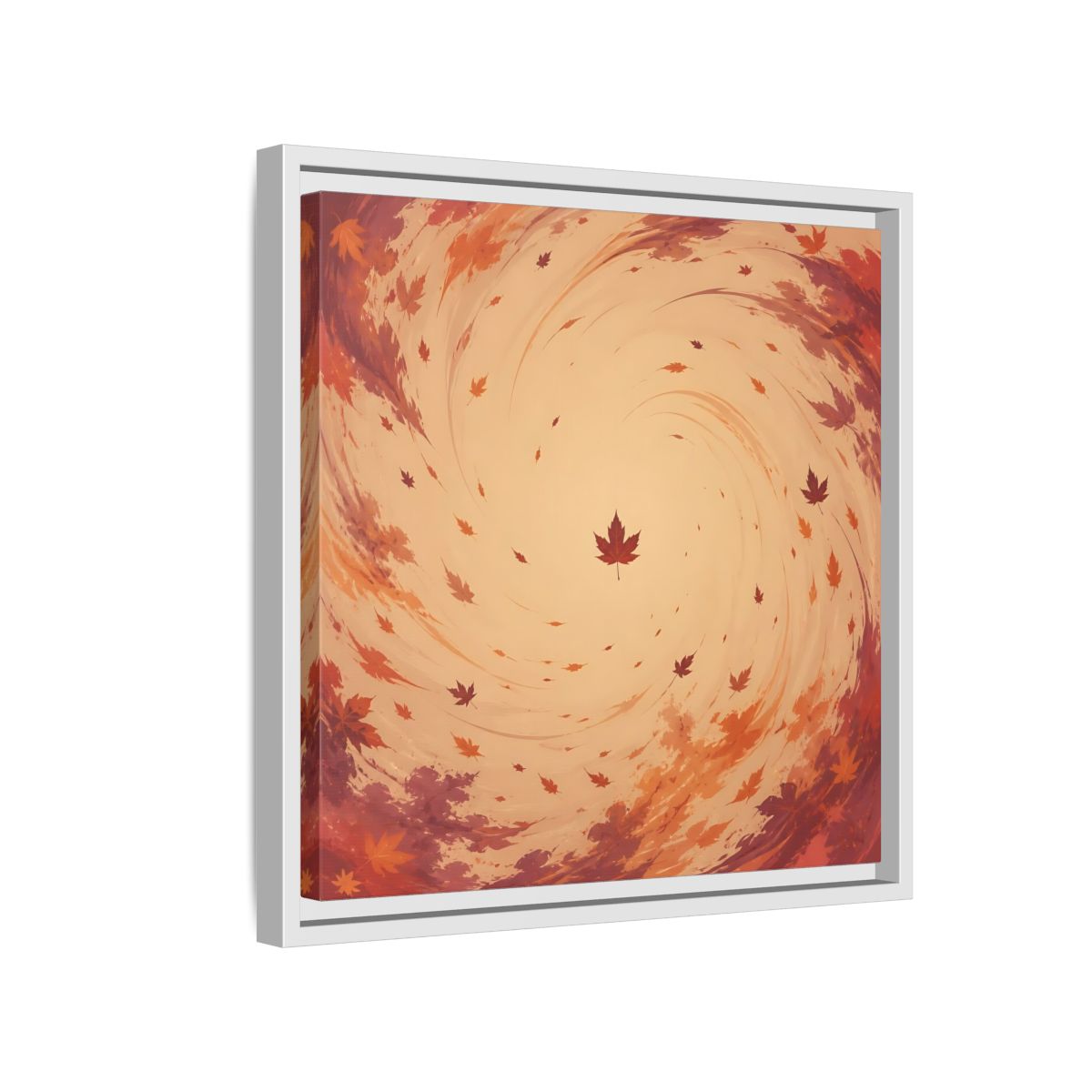 Side Mockup 13. Nature Autumn Leaves Orange And Red Swirl shown as stretched canvas wall art