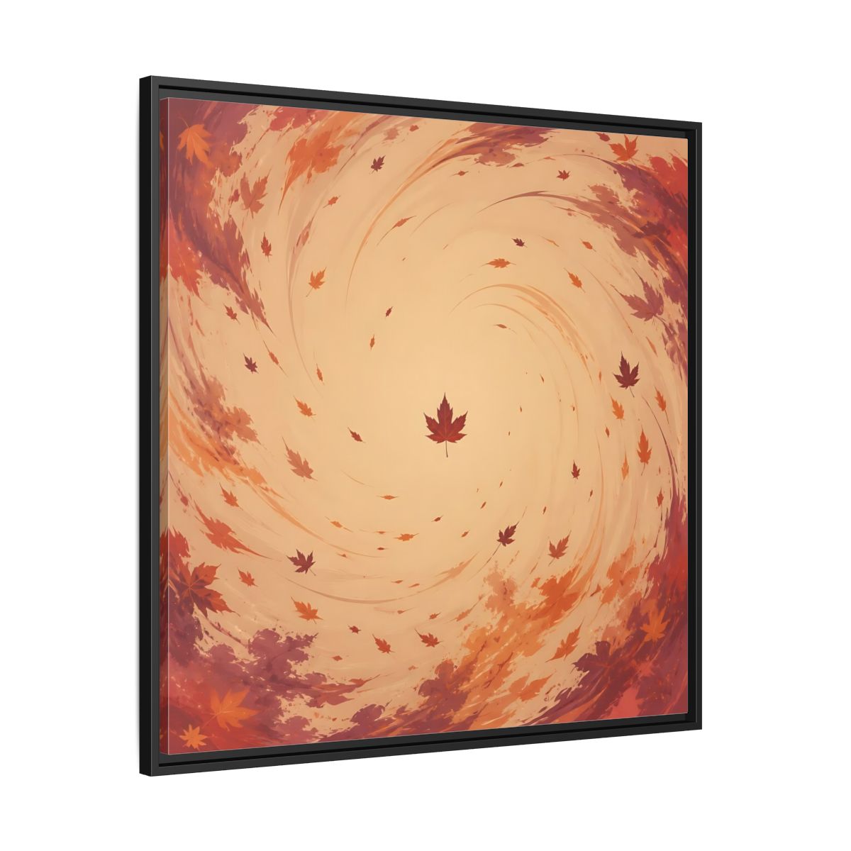 Side Mockup 30. Nature Autumn Leaves Orange And Red Swirl shown as stretched canvas wall art