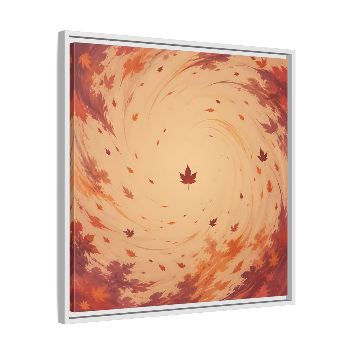 Side Mockup 26. Nature Autumn Leaves Orange And Red Swirl shown as stretched canvas wall art