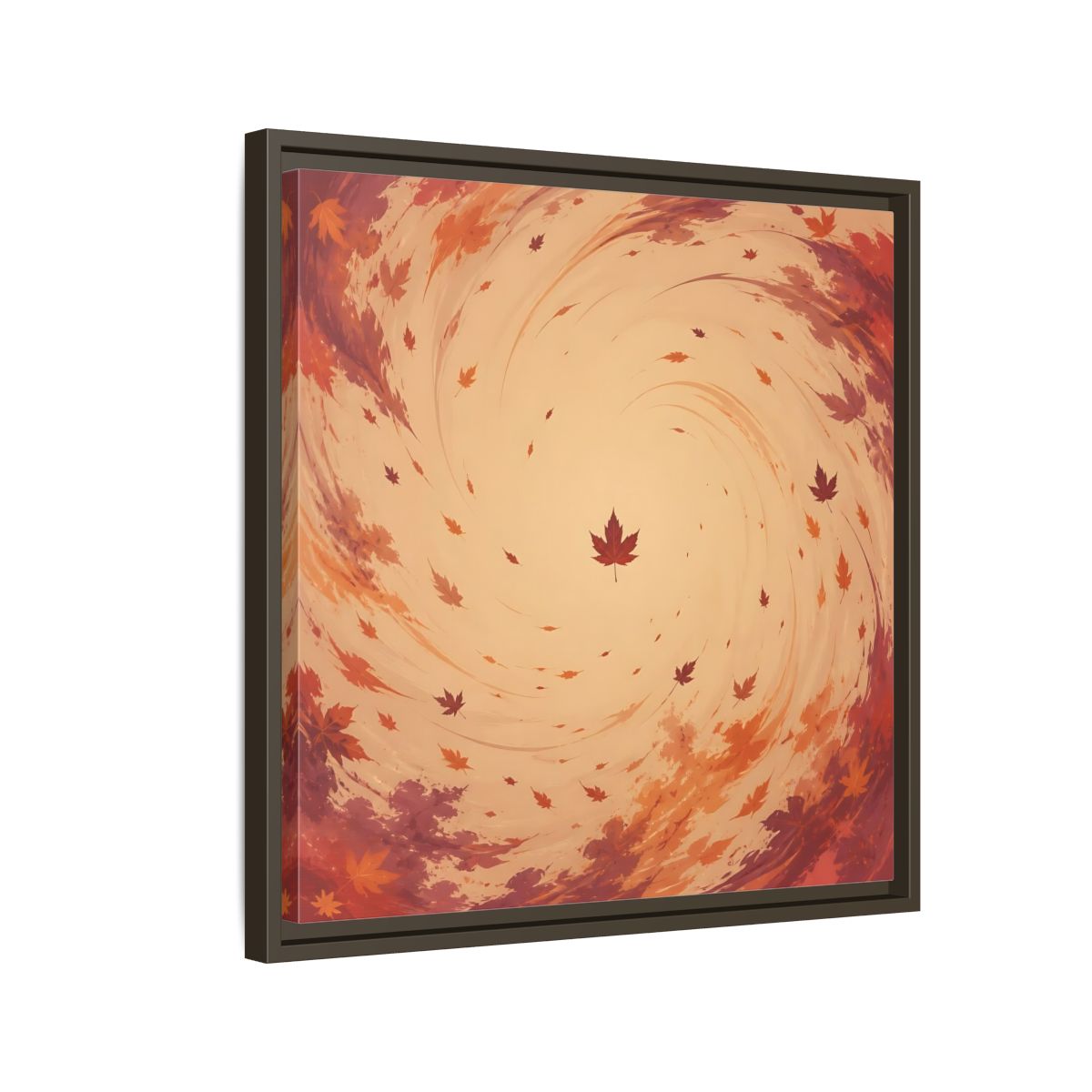 Side Mockup 11. Nature Autumn Leaves Orange And Red Swirl shown as stretched canvas wall art