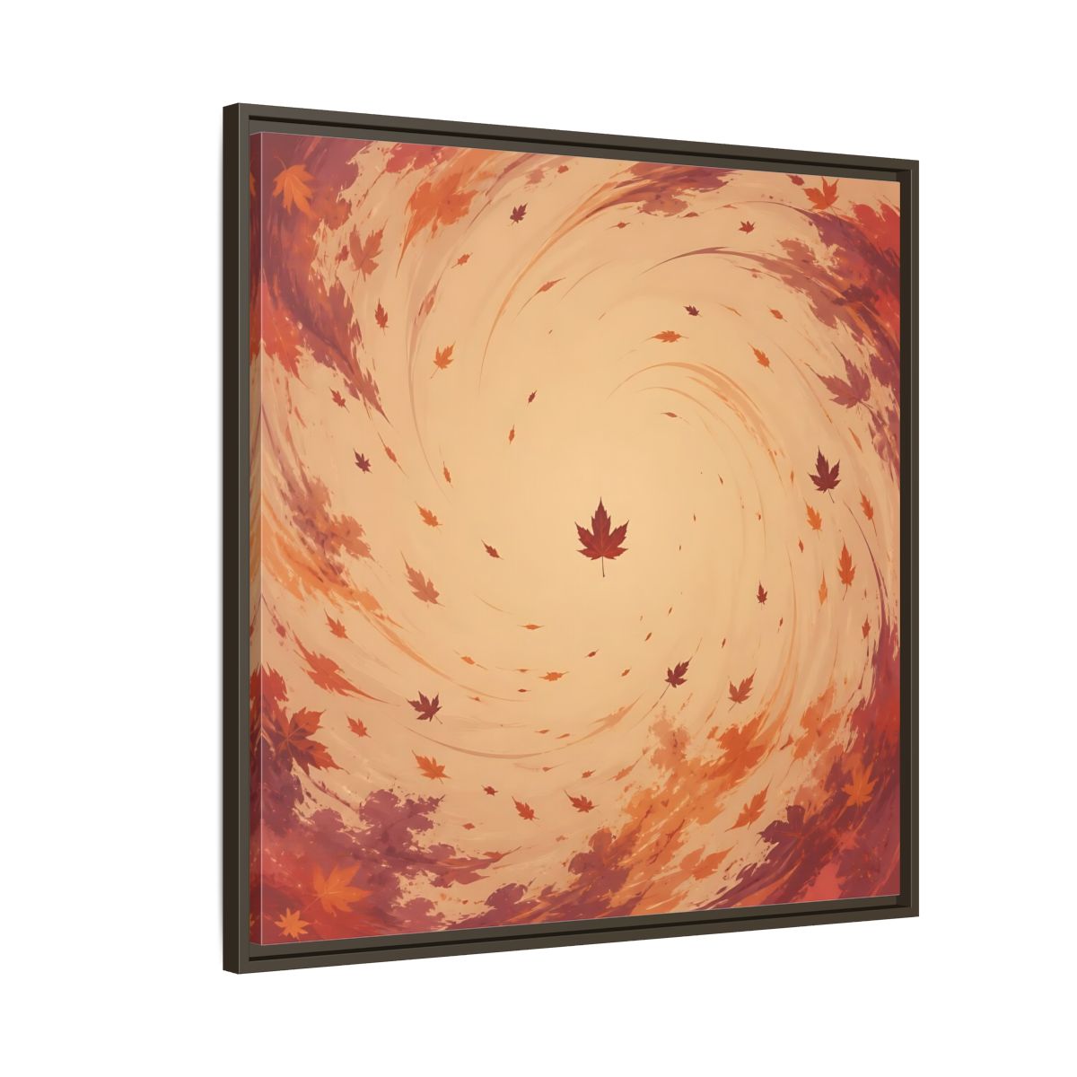 Side Mockup 8. Nature Autumn Leaves Orange And Red Swirl shown as stretched canvas wall art