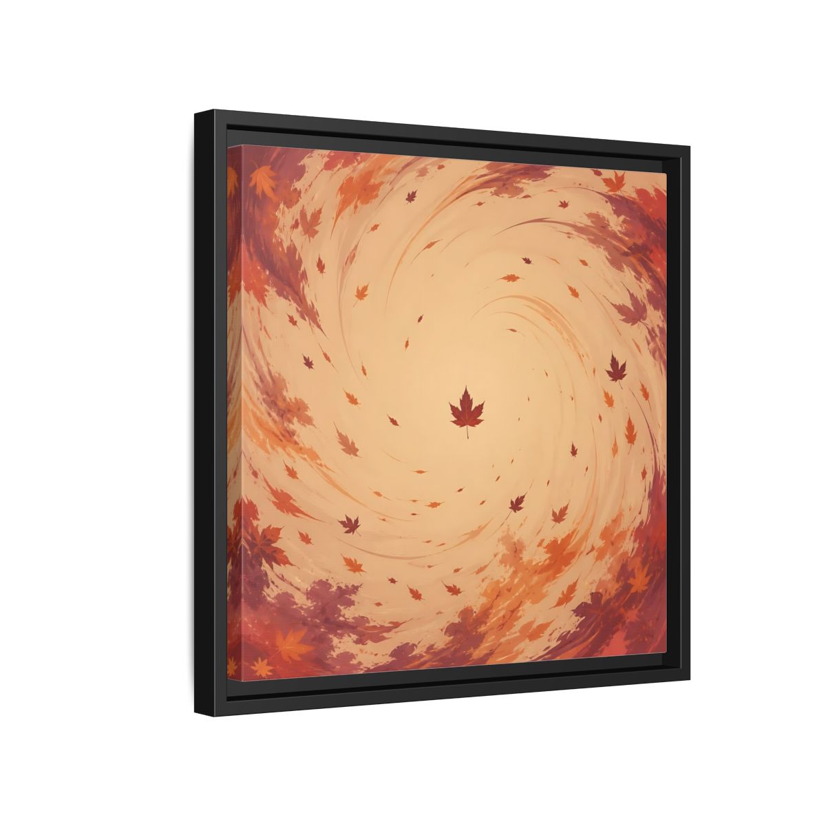 Side Mockup 15. Nature Autumn Leaves Orange And Red Swirl shown as stretched canvas wall art