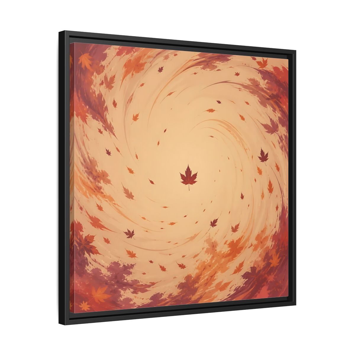 Side Mockup 31. Nature Autumn Leaves Orange And Red Swirl shown as stretched canvas wall art