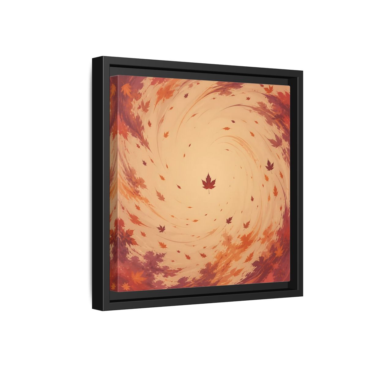 Side Mockup 18. Nature Autumn Leaves Orange And Red Swirl shown as stretched canvas wall art