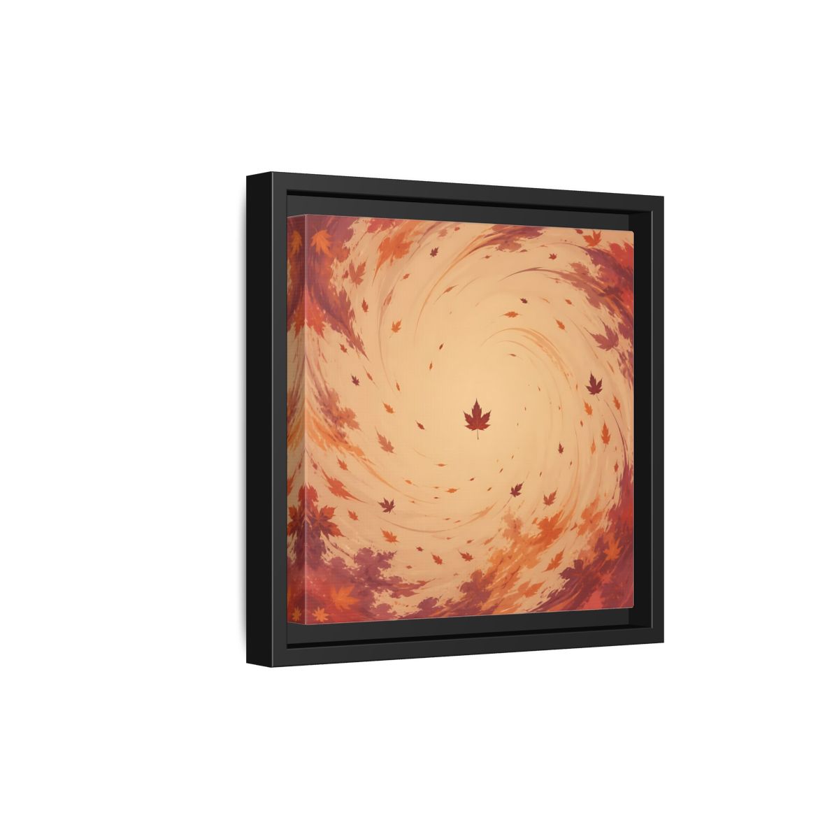 Side Mockup 21. Nature Autumn Leaves Orange And Red Swirl shown as stretched canvas wall art