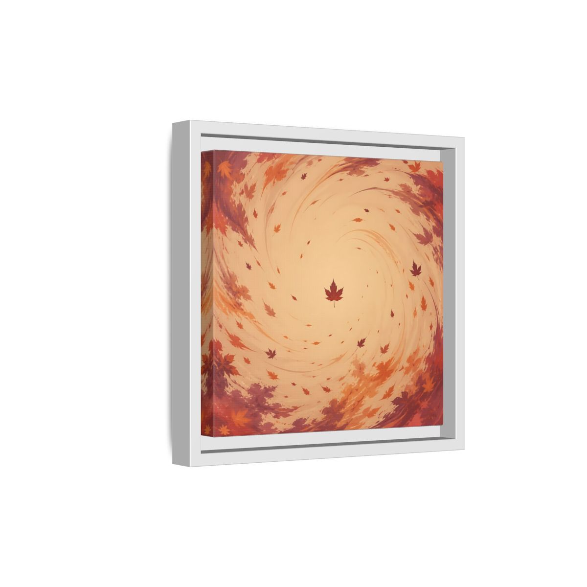 Side Mockup 19. Nature Autumn Leaves Orange And Red Swirl shown as stretched canvas wall art