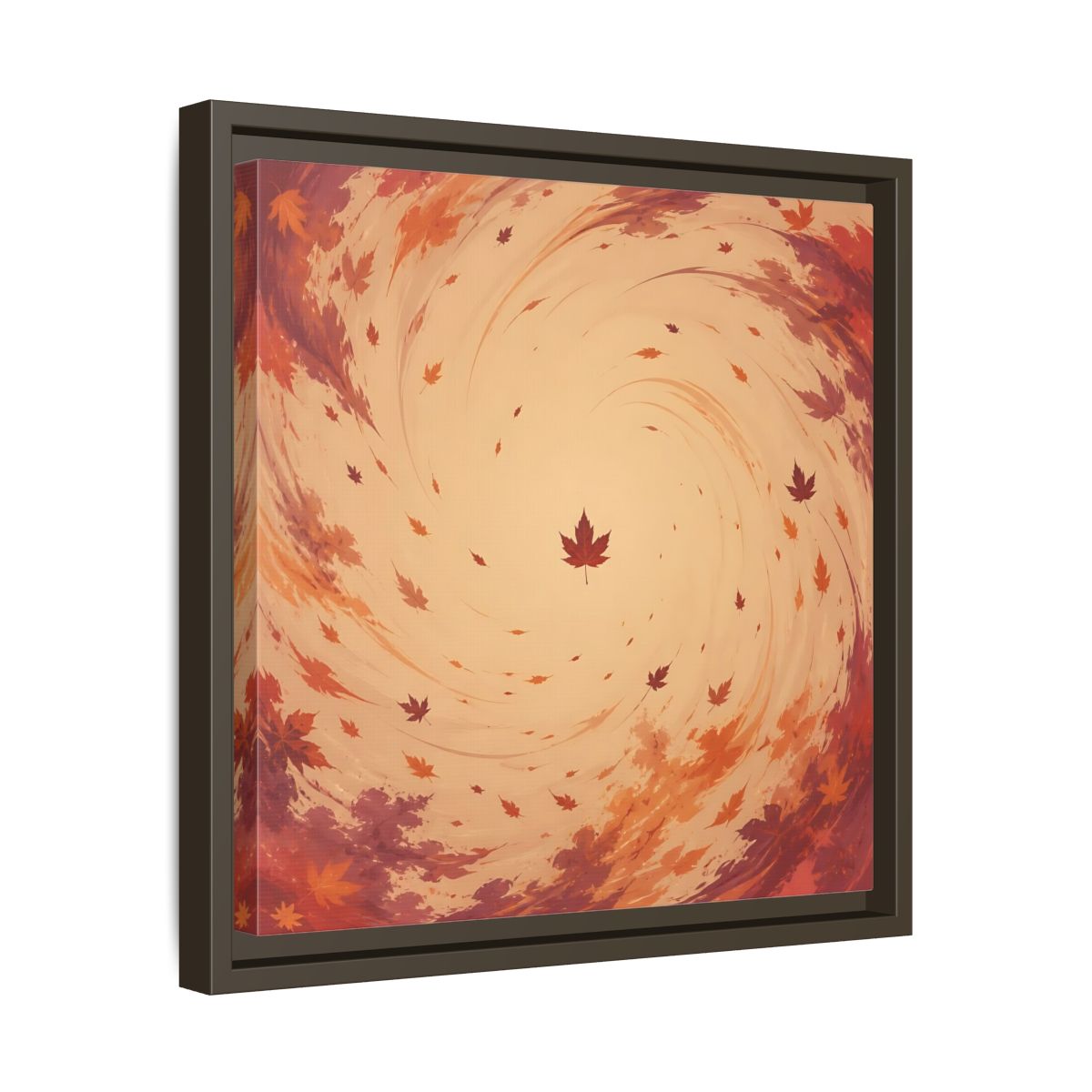 Side Mockup 29. Nature Autumn Leaves Orange And Red Swirl shown as stretched canvas wall art