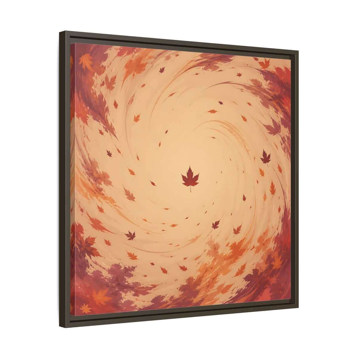 Side Mockup 27. Nature Autumn Leaves Orange And Red Swirl shown as stretched canvas wall art