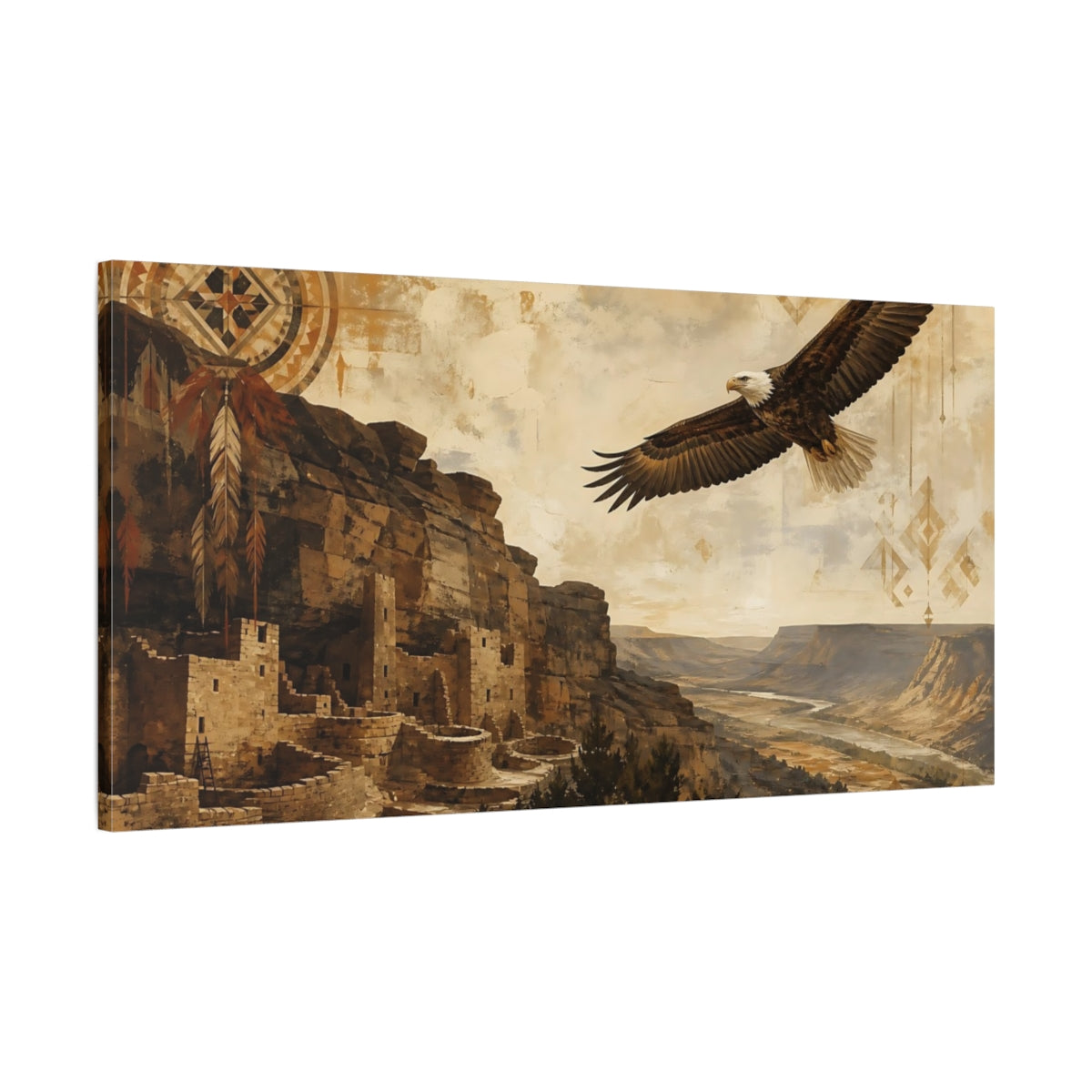 Main Mockup. Nature Bald Eagle Brown And Tan shown as stretched canvas wall art