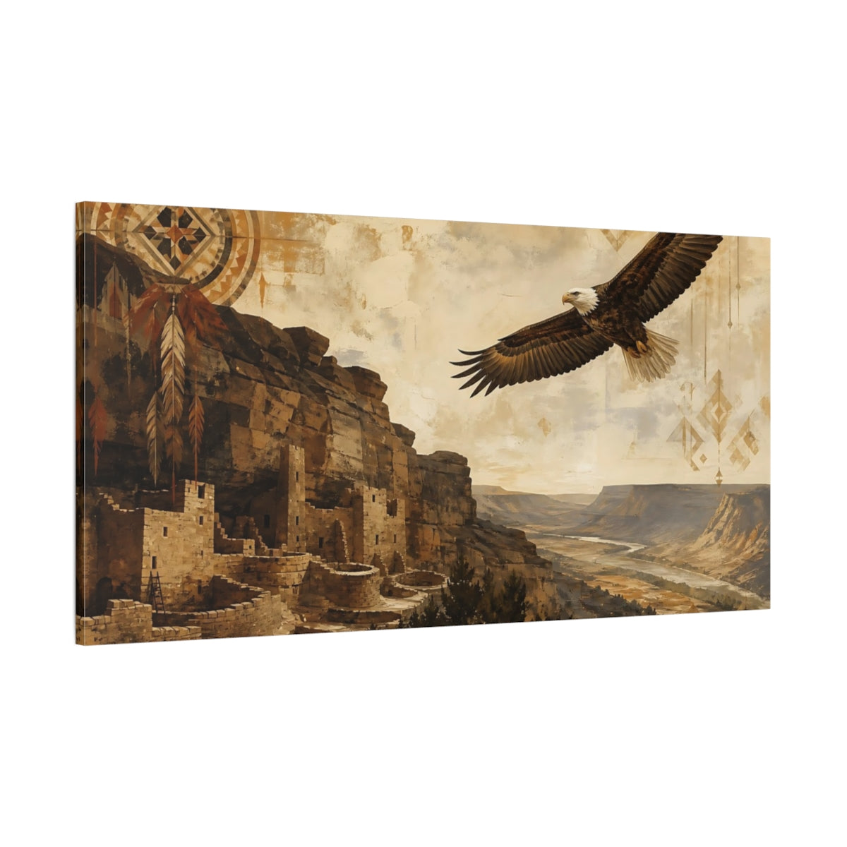 Side Mockup 2. Nature Bald Eagle Brown And Tan shown as stretched canvas wall art