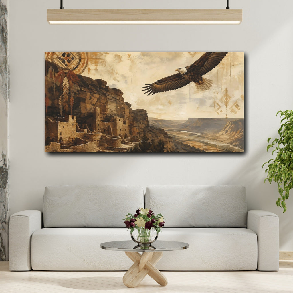 Mockup 2. Nature Bald Eagle Brown And Tan shown as stretched canvas wall art