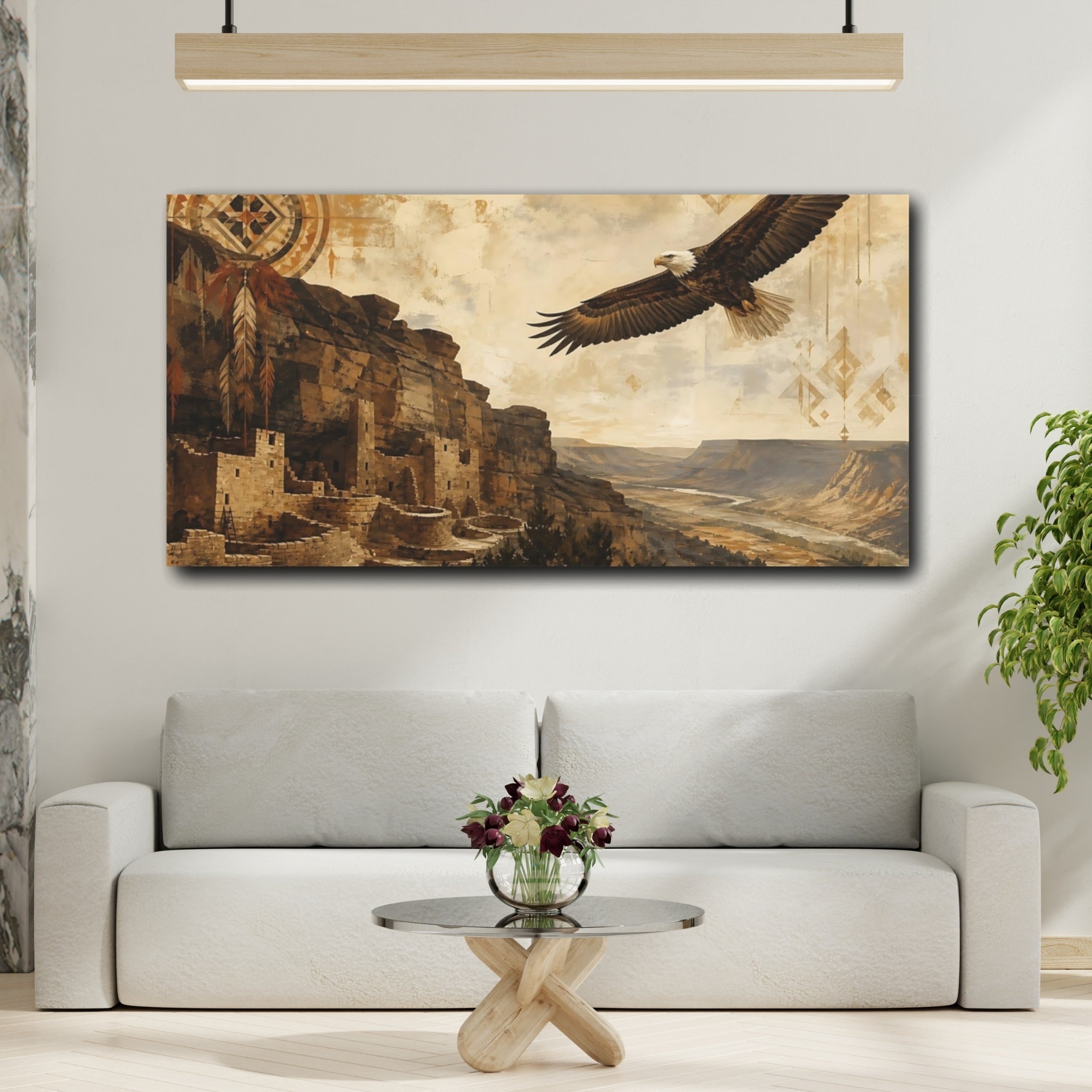 Mockup 2. Nature Bald Eagle Brown And Tan shown as stretched canvas wall art