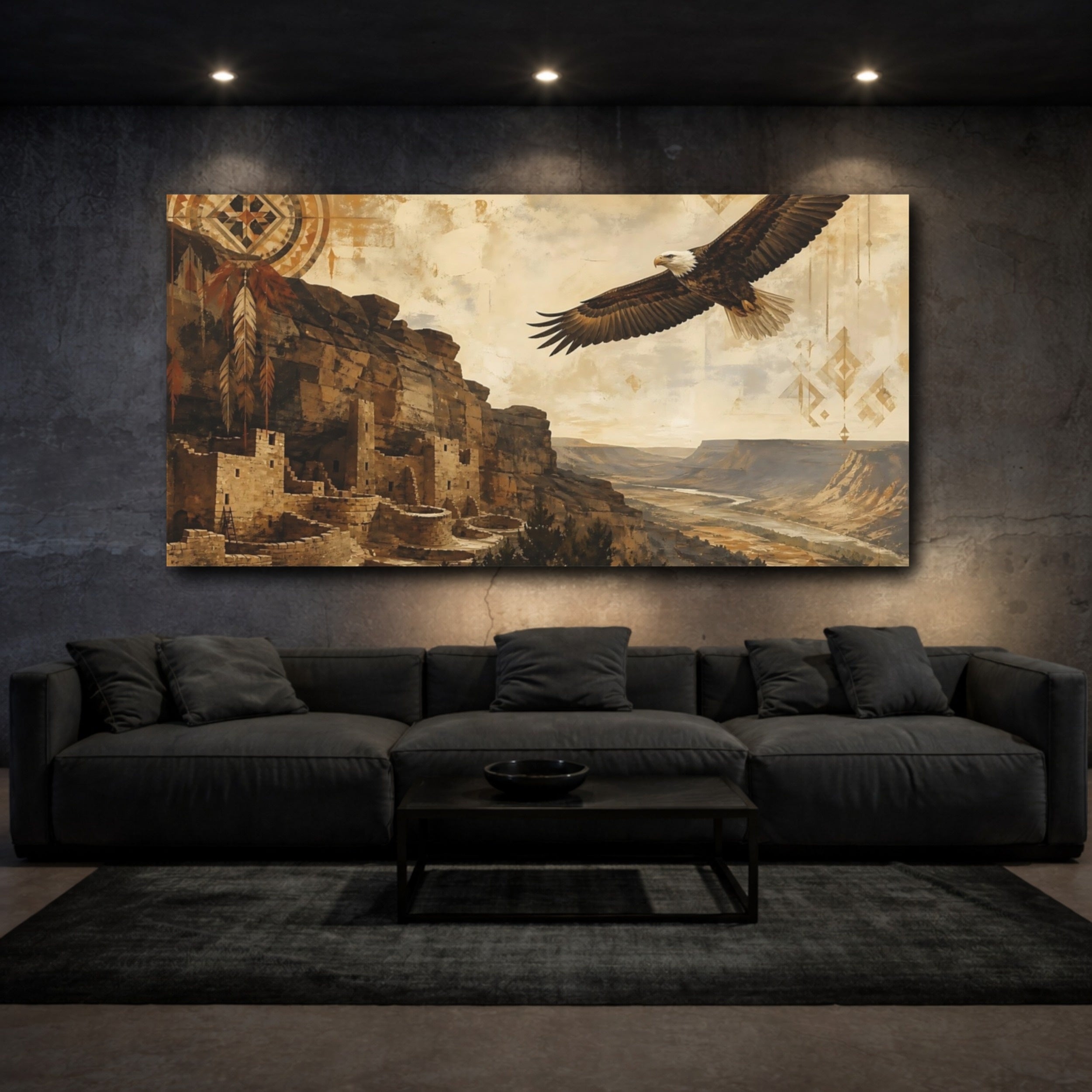 Mockup 3. Nature Bald Eagle Brown And Tan shown as stretched canvas wall art