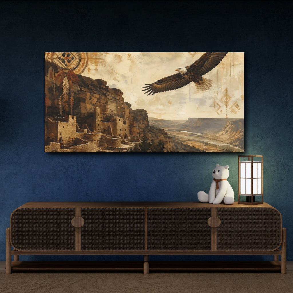 Mockup 4. Nature Bald Eagle Brown And Tan shown as stretched canvas wall art