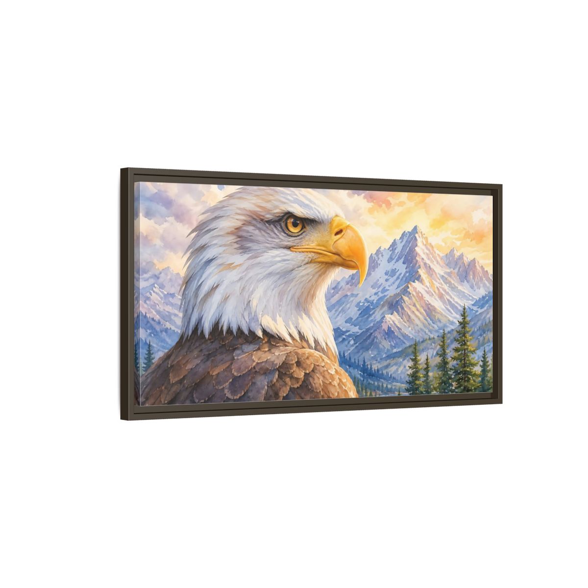 Main Mockup. Nature Bald Eagle Eagle Mountain Lake shown as stretched canvas wall art