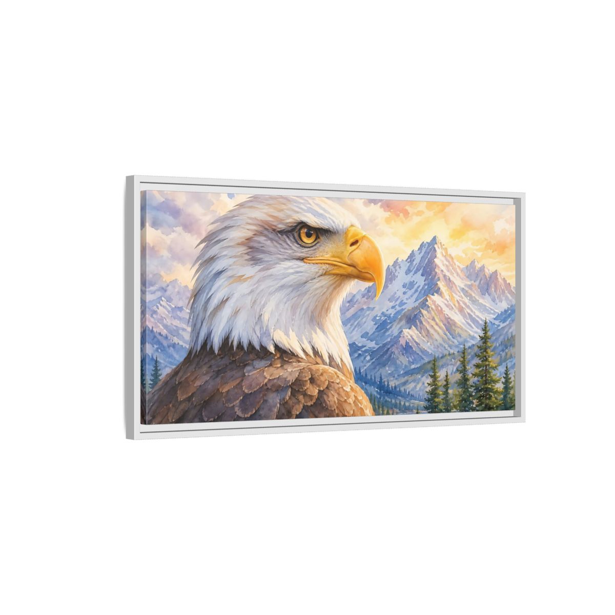 Side Mockup 1. Nature Bald Eagle Eagle Mountain Lake shown as stretched canvas wall art