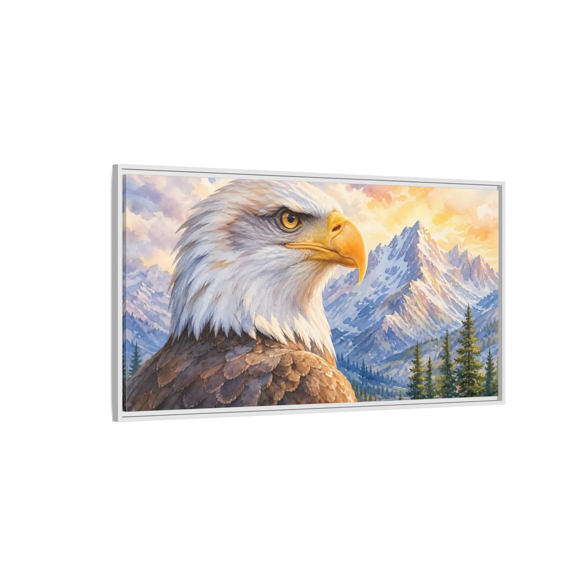 Side Mockup 3. Nature Bald Eagle Eagle Mountain Lake shown as stretched canvas wall art