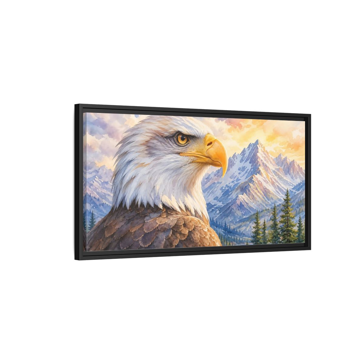 Side Mockup 2. Nature Bald Eagle Eagle Mountain Lake shown as stretched canvas wall art